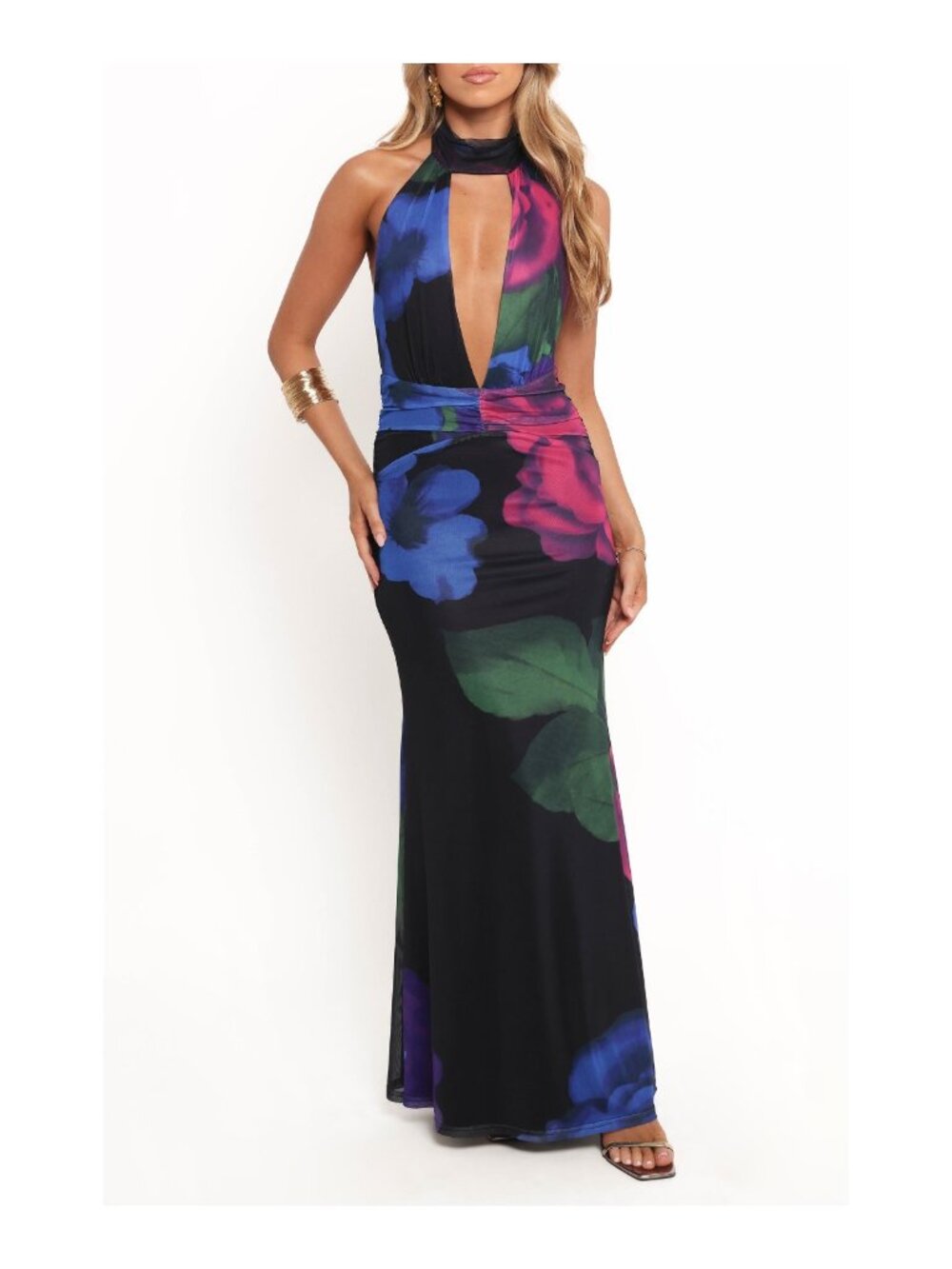 NWT PETAL & PUP Antoine Plunge Halter Mesh Maxi Dress Rosalia Pink XL